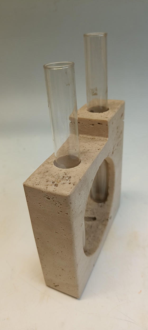 Image 1 of Italienische modernistische Travertin-Glasvase Fratelli Mannelli