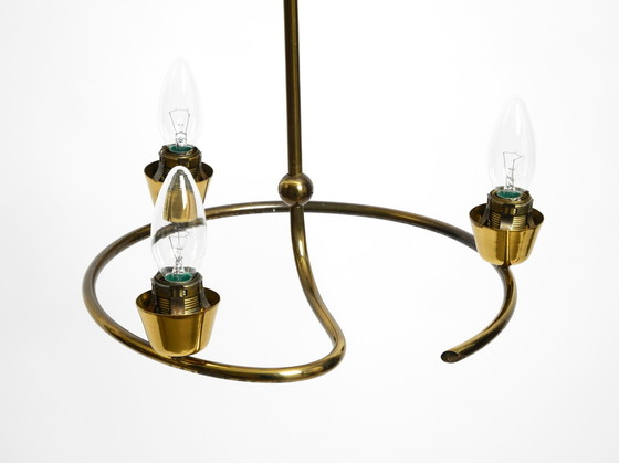 Image 1 of Sehr seltene Mid Century Deckenlampe aus Messing mit Glas- und Stoffschirmen