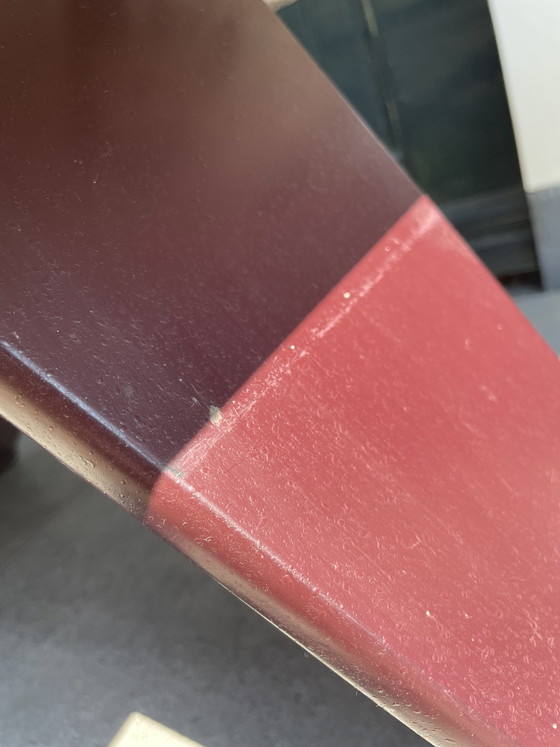 Image 1 of Vintage design coffee table with natural stone top and burgundy base