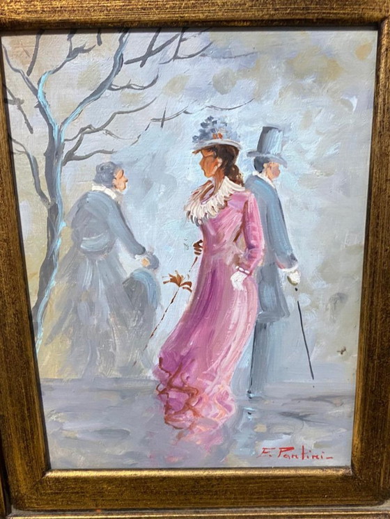 Ancient Painting of a Woman's Family from the 19th Century – Paintings & Drawings, Wood (photo 5 of 6)