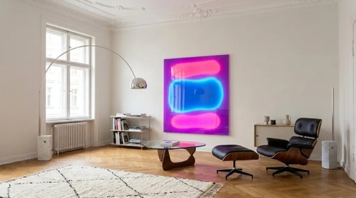 Pintura abstracta de campo de color, geometría – juego de colores, neón | Arte fluorescente | Vidrio acrílico fundido XXL de