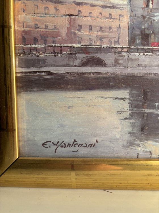 Oil Painting on Cardboard of a Canal in Milan by Eugenio Mantegani, 1980s – Paintings & Drawings (photo 5 of 9)
