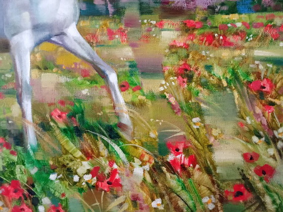 Pittura a Olio Originale Espressionismo Cavallo nel Prato Vento nella Criniera – Dipinti e disegni, Canvas (photo 6 of 7)