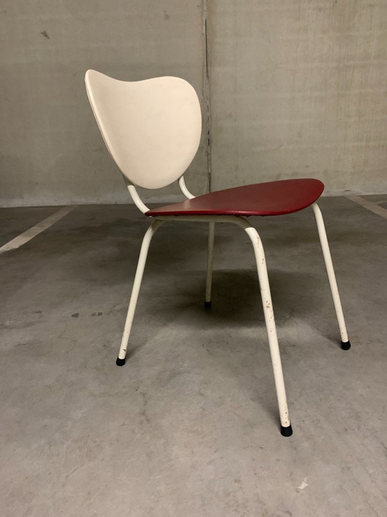 Vintage Dining chair red/white with tubular frame – Skai, Metal (photo 3 of 9)