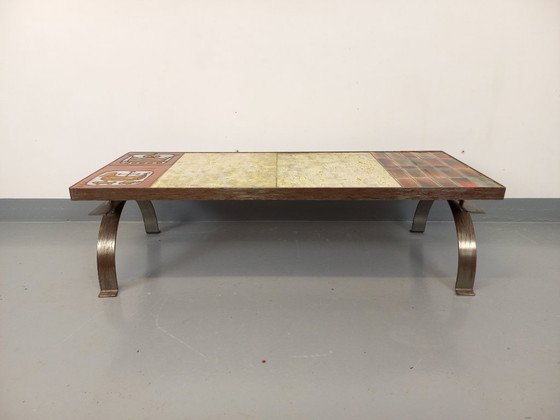 Image 1 of Vintage coffee table by Jean Gregorieff for Roche Bobois in ceramic and steel from the 60s and 70s