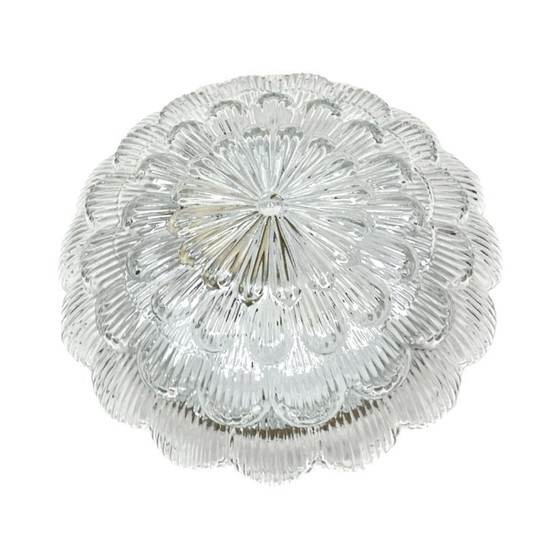 Image 1 of Lámpara de techo de cristal, aplique de pared RZB 32310 con motivo floral / Cristal de hielo, Alemania, década de 1970.