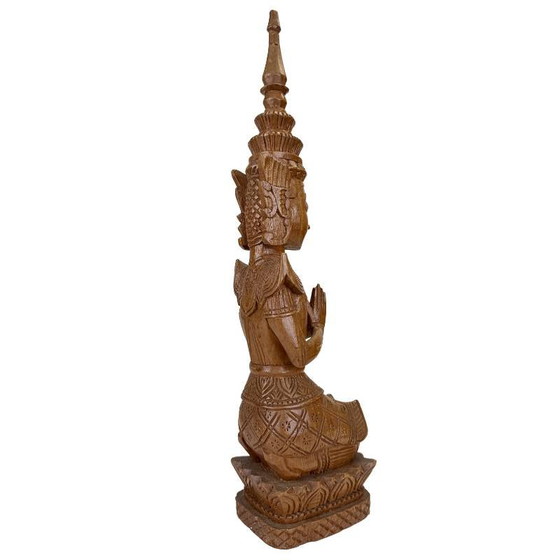 Paire de Gardiens Tephanom Thaïlandais Vintage - 51 cm - Bois de Teck Massif Sculpté à la Main - circa 1960 (photo 4 of 24)