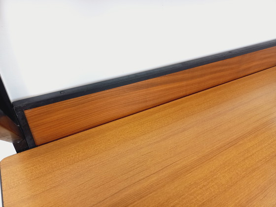 Image 1 of Italian modernist desk with built-in modular string bookcase in teak, metal and melamine from the 60s