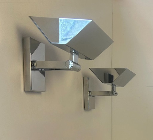 Coppia di applique vintage regolabili, metallo cromato, Francia 1970
