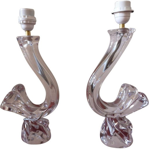 Paire de lampes suspendues en cristal de Daum, 1960