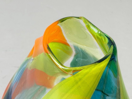 Image 1 of Murano style studio glass vase patchwork, Mdina Glass hand signed Malta, 1970s