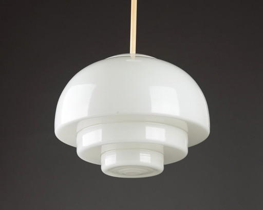 Bauhaus Art Deco hanglamp, opaalglas, wit, Mithras plafondlamp