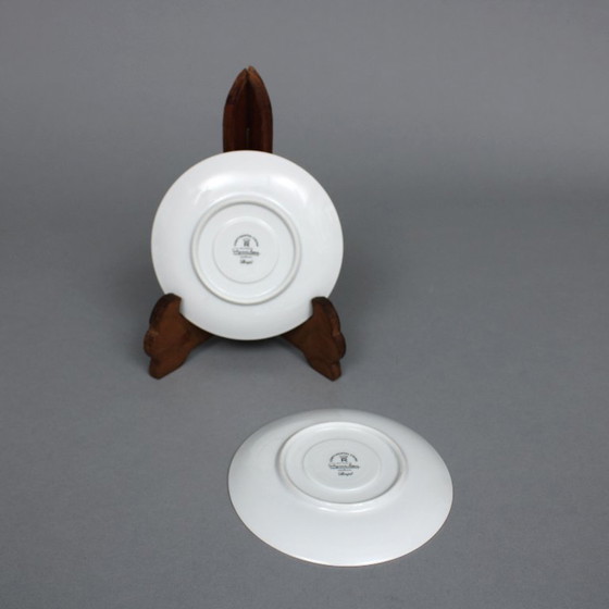 Image 1 of Raymond Loewy (1883-1986) set of 4 tea cups and saucers, Rosenthal Continental China, Script decor