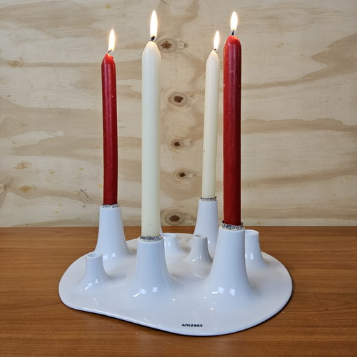 Bougeoir et coupe à fruits en céramique blanche, design Willem Noyons (design néerlandais)