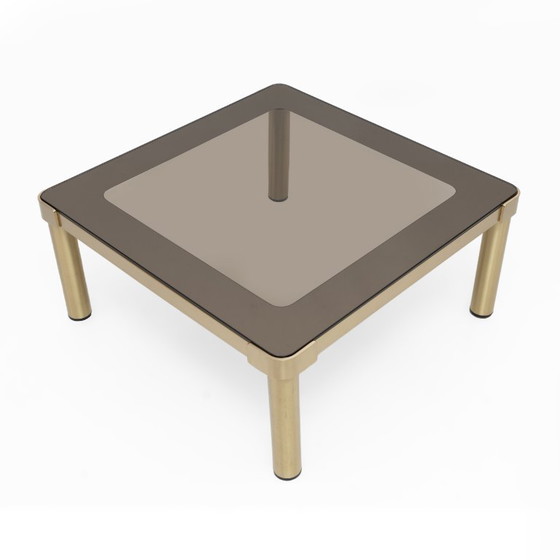Image 1 of Luciano Frigerio Mid-Century Modern Italiaanse salontafel van messing en glas, jaren 70