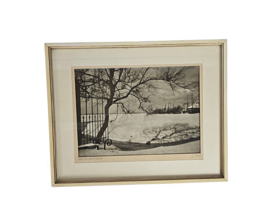 Image 1 of J.J. Hens - Estampe représentant un balai - paysage d'hiver - signée - seconde moitié du XXe siècle