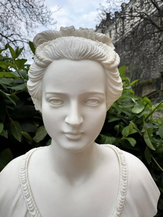 Busto de alabastro de mujer, firmado Arnaldo Giannelli, fechado 1980. – Esculturas, Stone, Vintage (photo 7 of 11)