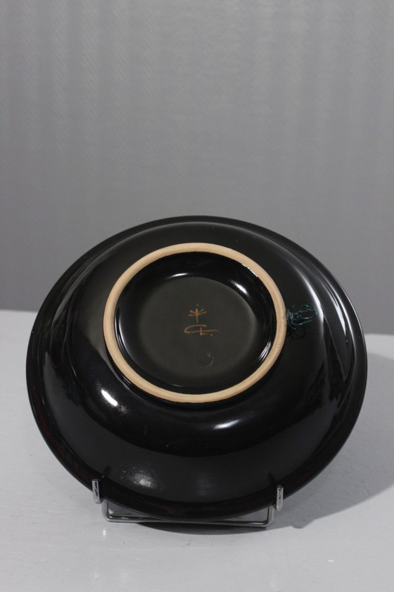 Image 1 of Grande piatto decorativo in ceramica con finiture dorate di Libero Cellarosi, Italia, anni '70