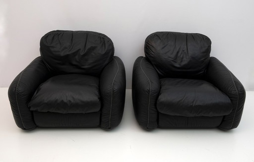 Paire de fauteuils en cuir italien Piumotto par Arrigo Arrighi pour Busnelli, 1970