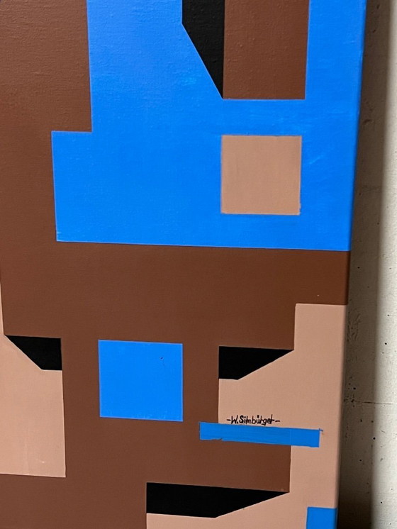 Image 1 of Escritorio Bauhaus original de la década de 1950 con 2 pinturas acrílicas a juego.