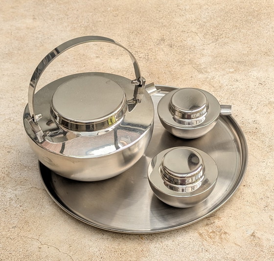 Image 1 of Service à thé Art déco en acier inoxydable.