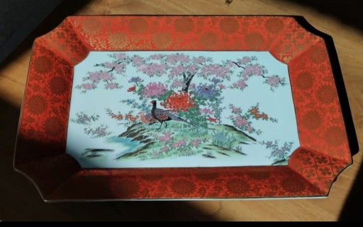 Vintage tray in high-quality Japanese porcelain / hand-painted.
