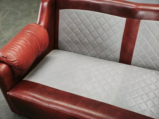 1970s Danish Modern Red Leather Two-Seater Sofa, Scandinavian Design, 2 seaters, Vintage (photo 14 of 15)