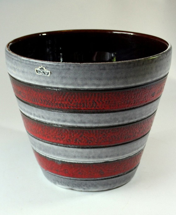 Image 1 of Grand pot de fleurs en céramique, style Fat Lava, gris/rouge - Vintage