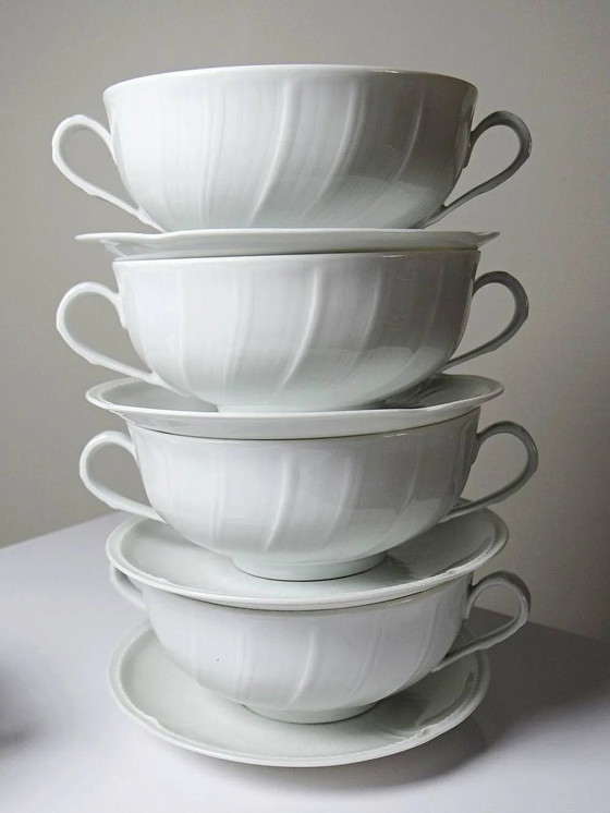 5 Tassen mit zwei Henkeln, Limoges Porzellan Bernardaud "Palm" – Geschirr, Vintage (photo 5 of 13)