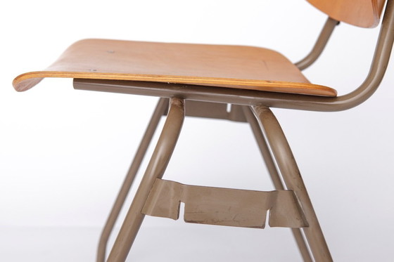 Image 1 of Set of 6 Kho Liang Ie Stackable Chairs – CAR Katwijk, 1950s Mid-Century Modern, Beech Plywood & Metal, Dutch Design Vintage Chai