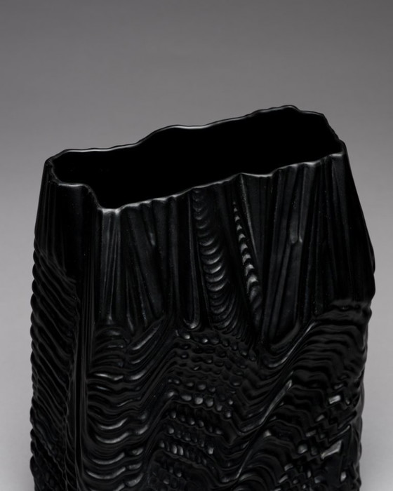 Image 1 of Zeldzame Martin Freyer Rosenthal Bisque Porcelaine Noire Vaas Duo Brutalist Op-Art