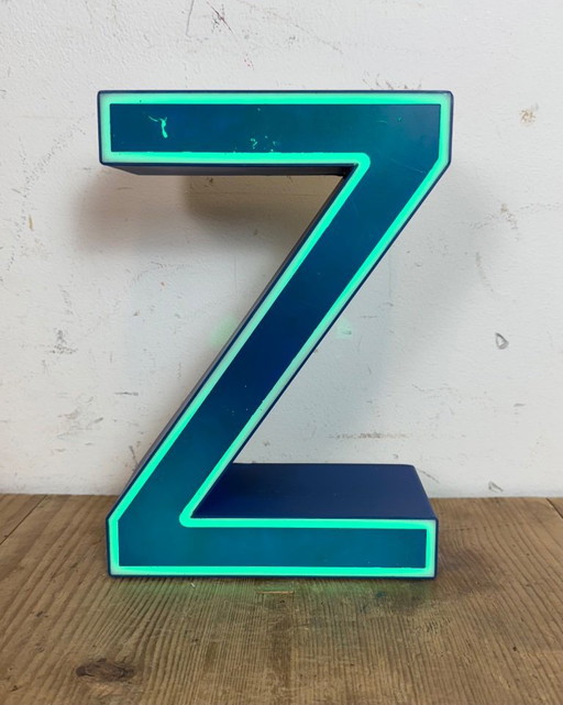 Vintage Blue Plastic Illuminated Letter Z, 1970s