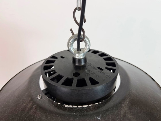 Image 1 of Industrial Grey Enamel Pendant Lamp with Milk Glass, 1960s