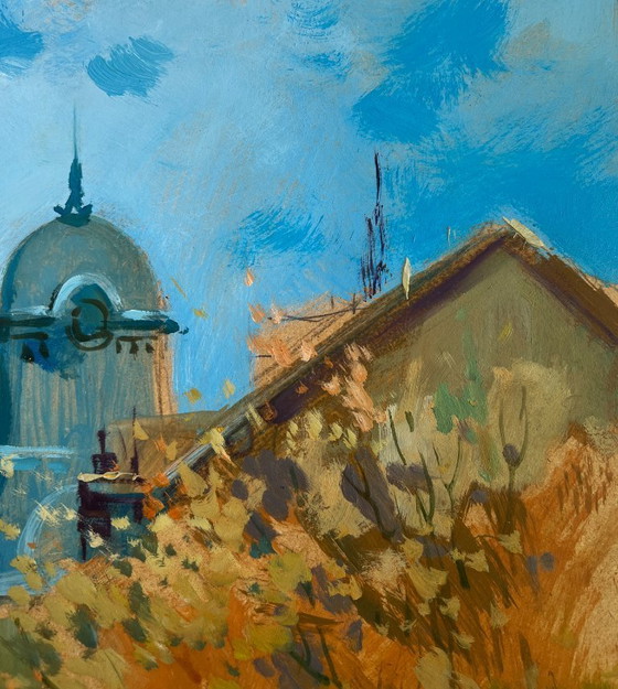 Image 1 of Original Oil Painting Autumn City Landscape The rustle of leaves underfoot
