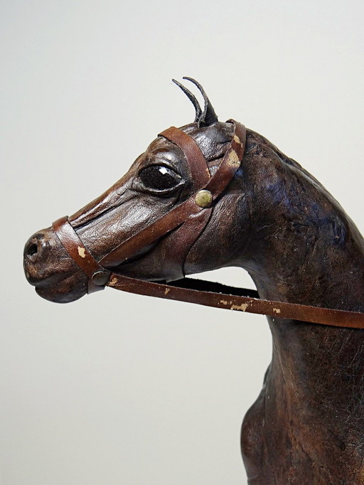 Paard Figuur in Mache Papier en Bruin Leer Vintage jaren 60-70