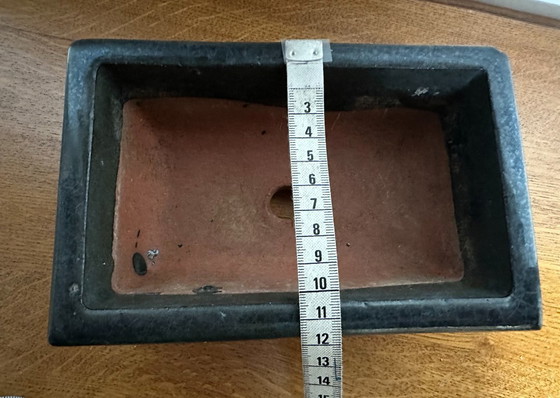 Image 1 of Vaso rettangolare smaltato blu, 18,5 cm x 12 cm, per bonsai o succulente