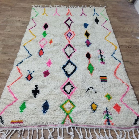 Image 1 of Marokkanischer Berber-Azilal-Teppich – 236 x 146 cm – Naturwolle – Farbenfrohes geometrisches Muster