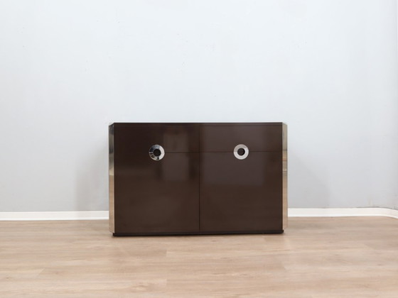 Image 1 of Mario Sabot credenza piccola in laminato marrone scuro e cromo anni '70