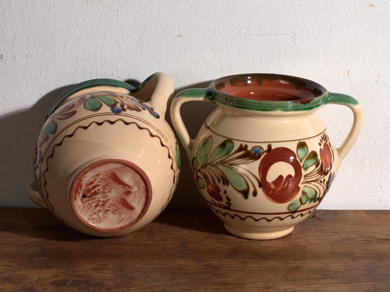 Coppia di vasi vintage in ceramica smaltata a due manici, Europa Centrale, c. 1950 #7, Vasi per piante (foto 9 di 10)