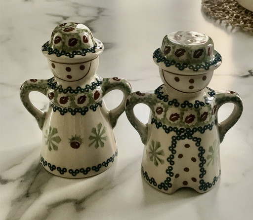 Salt and Pepper Shakers Boleslawiec Pottery Characters