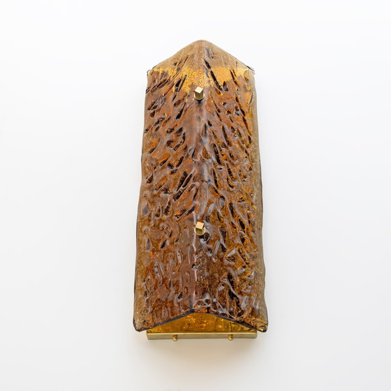 Image 1 of Coppia di applique in vetro di Murano ambrato e ottone in stile Mazzega