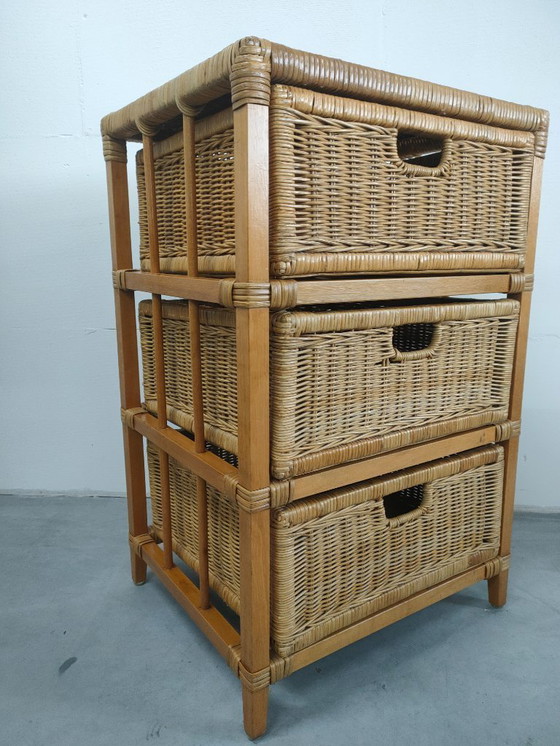 Image 1 of Set vintage jaren 70 rotan/riet/bamboe wandkastjes ladekasttes