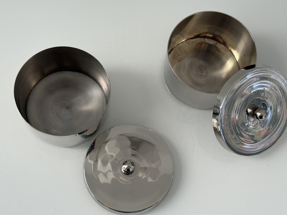 Image 1 of Ensemble de deux boîtes rondes en acier inoxydable
