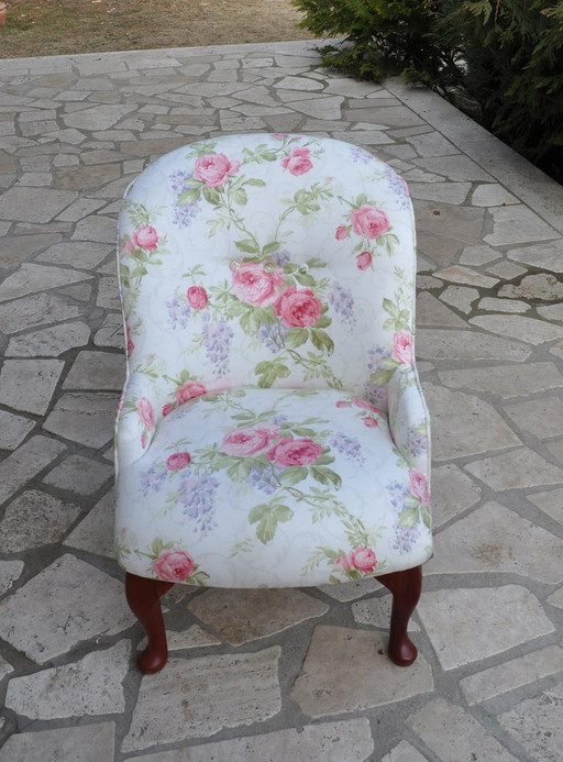 Sillón Mid-Century de Tela y Madera, Años 50