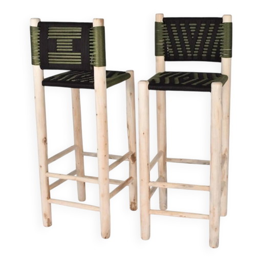 2 tabourets marocains verts faits à la main