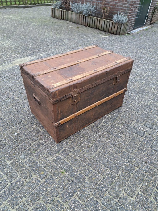 Vintage cabin trunk antique wooden chest