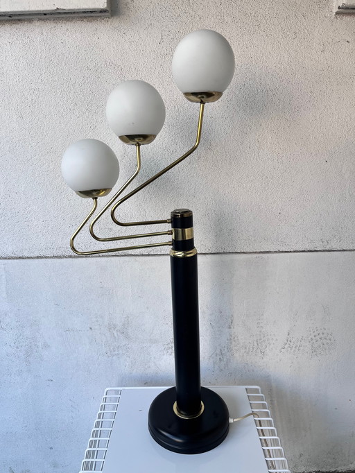 Lampe De Sol, 3 Branches, Globes En Opalines, 1960.