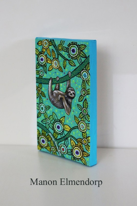 Image 1 of Handgeschilderd Schilderijtje Luiaard Nieuw 15 x 10 cm