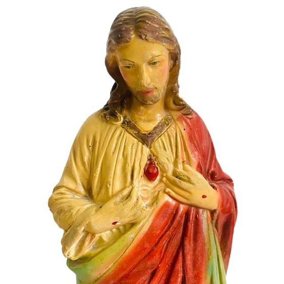 Image 1 of Statua vintage di Gesù XL sacro cuore rosso