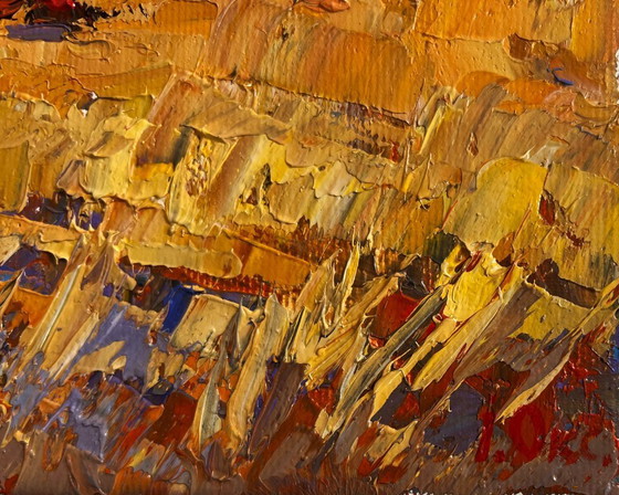 Image 1 of Original Oil Painting Evening Field Landscape On the autumn steppes